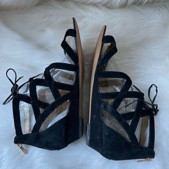 Sam Edelman leather suede lace up straps wedge sandals back zipper size 9.5 - Picture 5 of 9